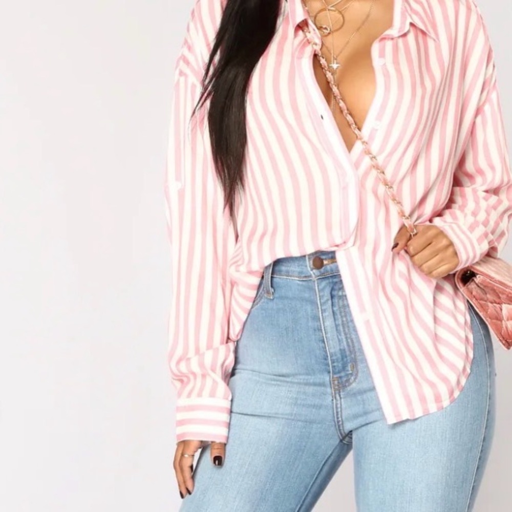 Fashion Nova Pink and White Striped Shirt